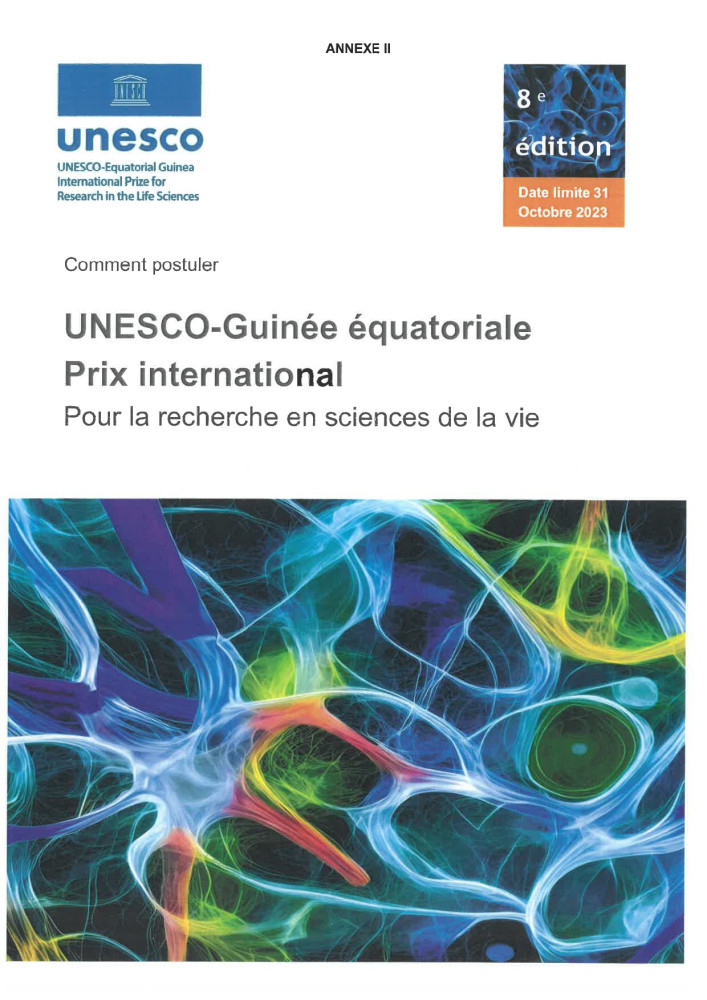 appel à candidatures 2023 pour le Prix international UNESCO–Guinée équatoriale pour la recherche en sciences de la vie.